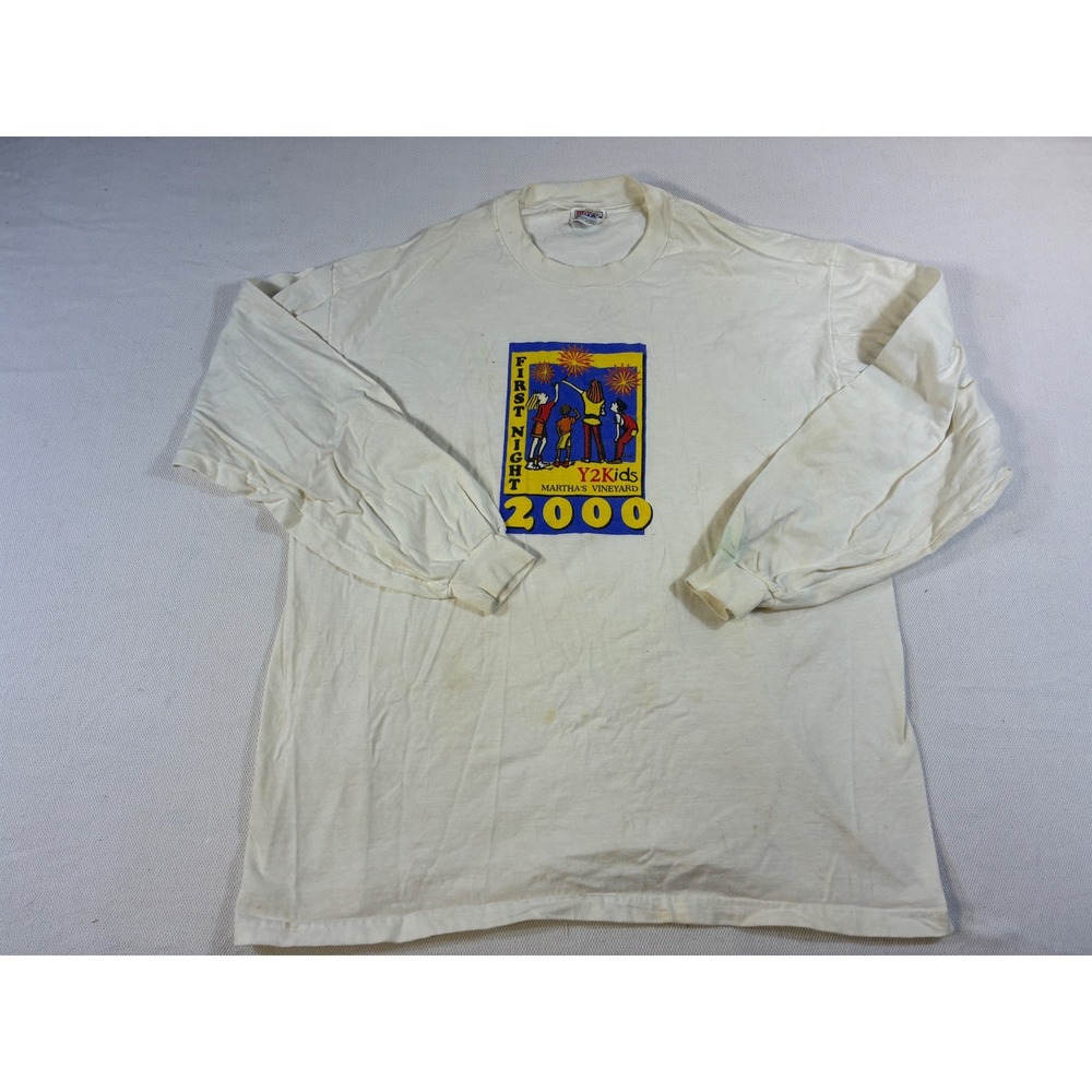 Vintage Hanes Beefy-T Martha's‎ Vineyard First Night 2000 Shirt Mens XL Cream